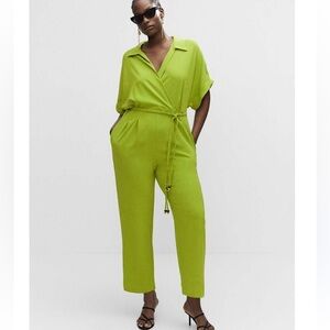 Mango NWT Jumpsuit Straight Leg Plus Size XXL Chartreuse